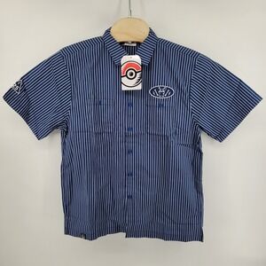 Pokemon Center Pikachu Button Up Shirt XL Racing Pinstripes Blue Mens NWT